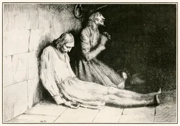 Christian und Hopeful im Kerker aus The Pilgrims Progress From This World, To That Which Is To Come von John Bunyan (1628-1688) Illustration von William Strang (1859-1921)